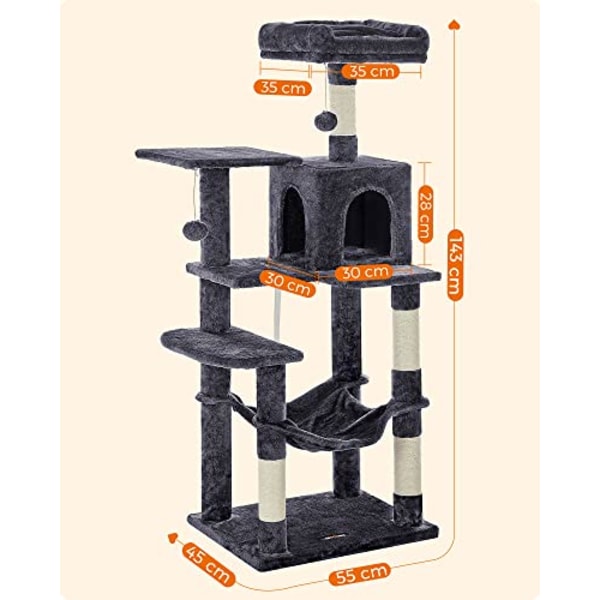 Feandrea Multi-Level katttorn - 55 x 45 x 143 cm - Rökgrå