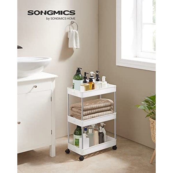 Songmics 3-lags opbevaringsvogn, køkkenvogn på hjul, 42 x 22,5 x 61 cm, hvid
