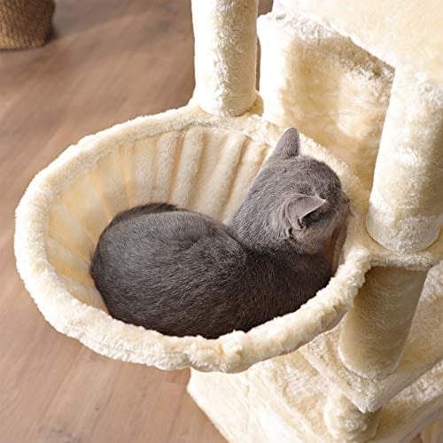 Feandrea stort kattträd med 3 katthålor, 164 cm katttorn, beige