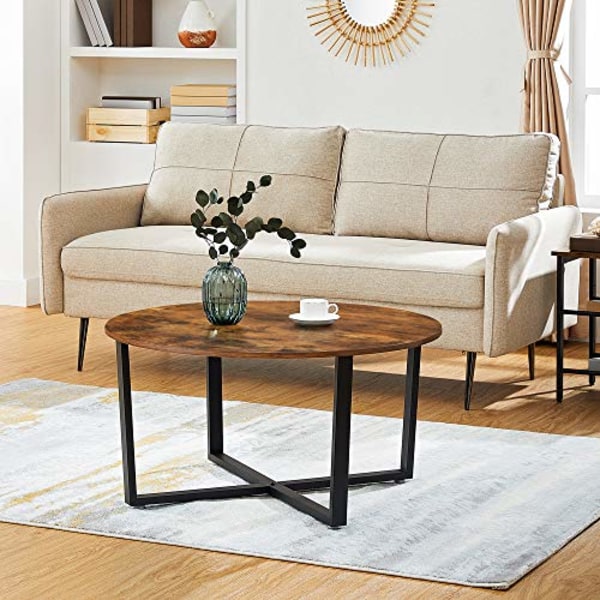 VASAGLE rundt sofabord, cocktailbord i industriel stil, rustik brun og sort