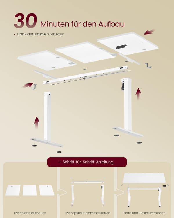 Elektrisk skrivebord, computerbord, hukommelsesfunktion, til kontor, 140 x 60 cm, Cloud White
