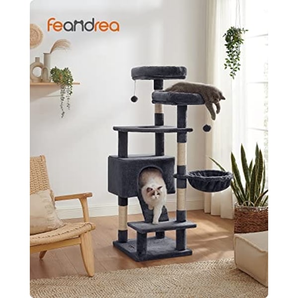 Feandrea Cat Tree, Cat Tower 142 cm, Cat Activity Center, Smoky Grey