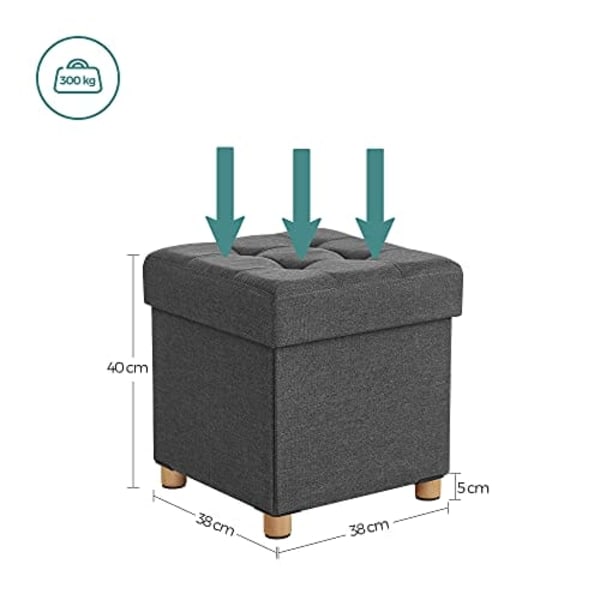 Songmics Sammenklappelig Cube Ottoman opbevaring og fodskammel med træfødder og låg Grå