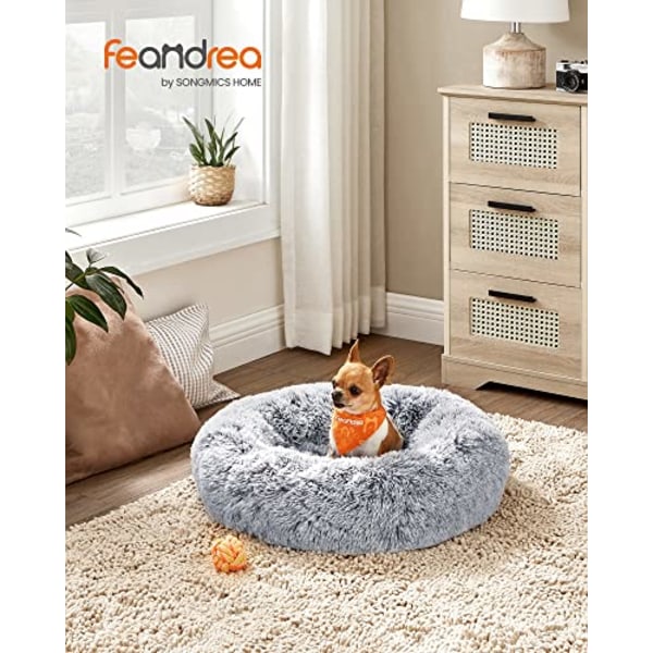 Feandrea Hundsäng, Donut Kattsäng, Fluffig lugnande husdjurssäng, 60 cm Grå