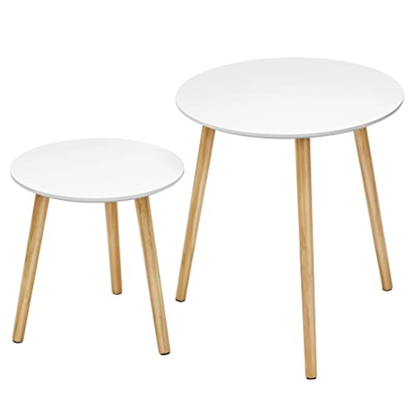 Vasagle 2 sidobord, rundtändbord, minimalistiska soffbord vitt och naturligt