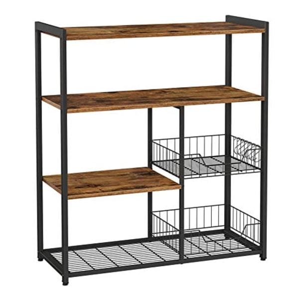VASAGLE Baker's Rack, köksö med 2 metallkorgar, rustikt brun