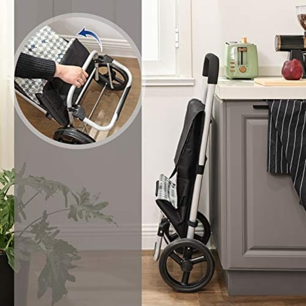 Songmics Shopping Trolley on Wheels, kundvagn, lastkapacitet 40L, 47 x 33 x 97 cm, svart