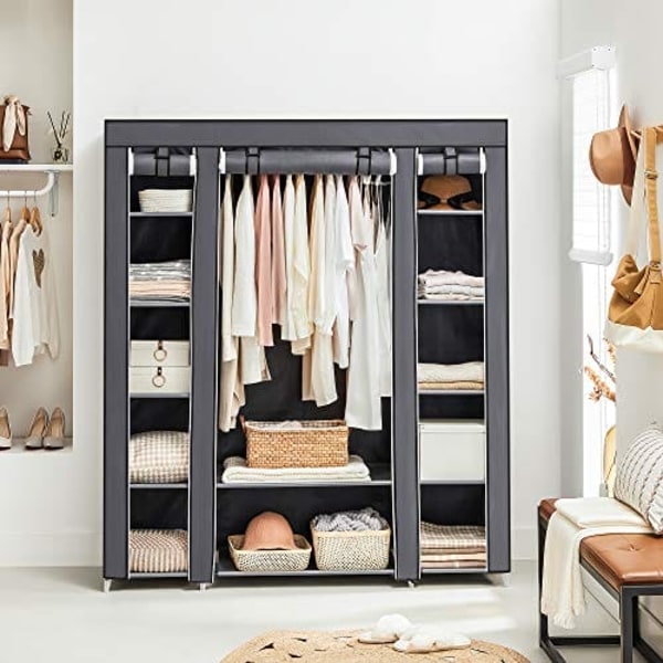 Songmics bærbar garderobe, sammenklappelig garderobe, tøjopbevaringsarrangør, grå