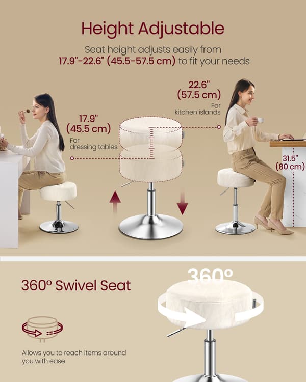 Justerbar sminkpall, sminkstol, 360° vridbar