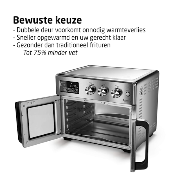 TurboTronic Airfryer XXL ja uuni – Kaksoisovet - 32 litraa – Hopea