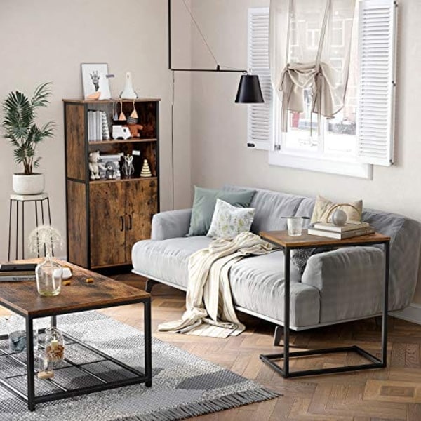 Vasagle sidebord, lille sofabord, endebord, bærbar computer, rustik brun og sort