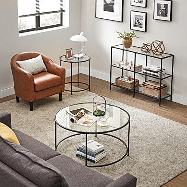 Vasagle Console Table, soffbord med 3 hyllor, härdat glashylla, svart