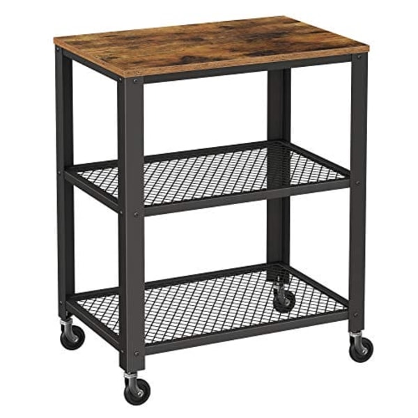 VASAGLE Serveringsvogn, Industrikøkken Rullende Utility Cart, Rustik Brun