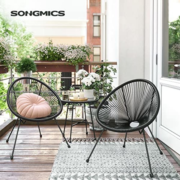 SONGMICS Trädgårds möbler set 3 delar, Acapulco-stol, uteservering, svart