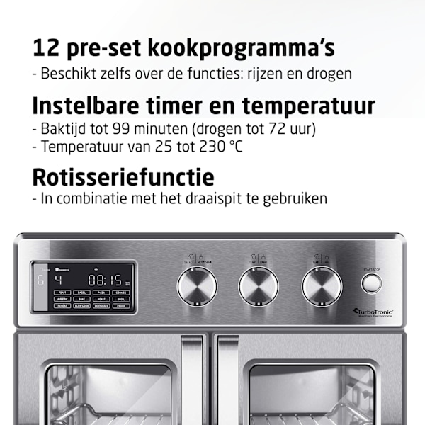 TurboTronic Airfryer XXL ja uuni – Kaksoisovet - 32 litraa – Hopea