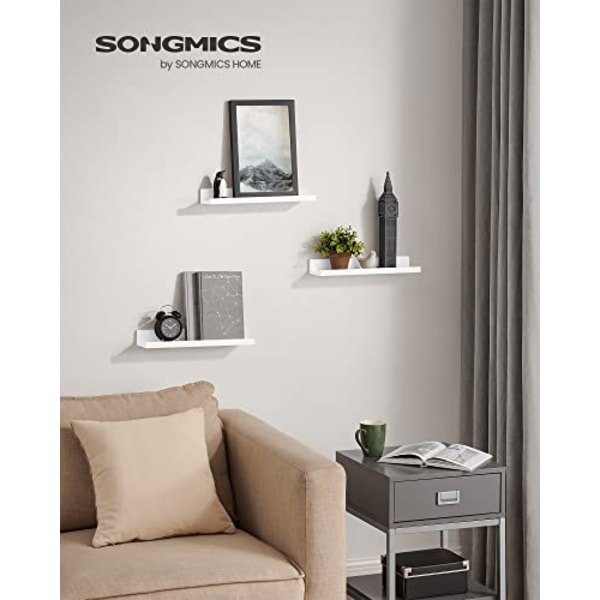 Songmics Wall Shelf 3 Set flytande hyllor Ledge för bildramar och böcker, Vit