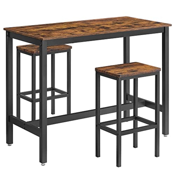 Vasagle spisebordssæt, barbord med 2 barstole, morgenbord, rustik brun