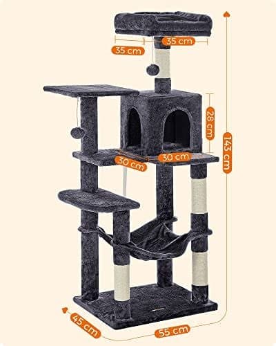 Feandrea Multi-Level katttorn - 55 x 45 x 143 cm - Rökgrå