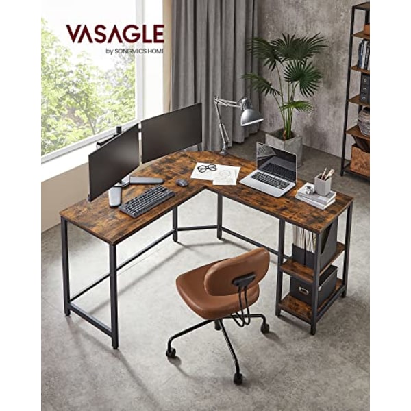 Vasagle computerbord, L-formet hjørnebord, arbejdsstation, rustik brun og sort