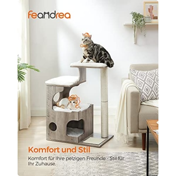 Feandrea CAT-kradsetræ 86 cm med 3 liggeområder og hulrum, kradsetræ, gråhvid