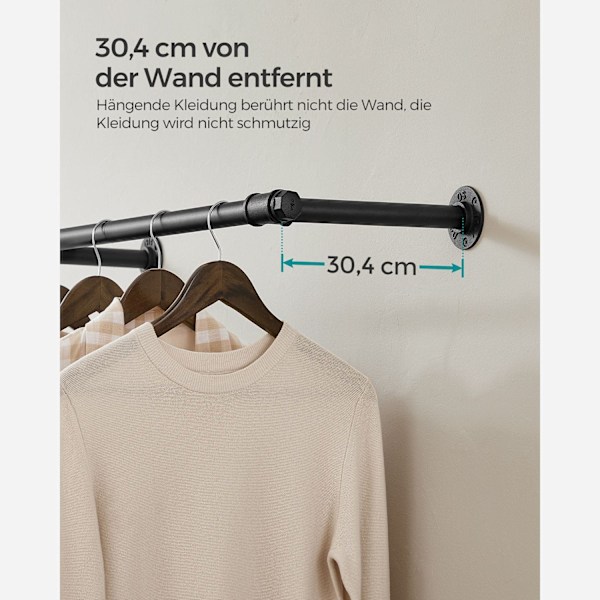 Songmics Väggmonterade kläder Rail 30,4 x 170 x 7 cm 68 kg svart