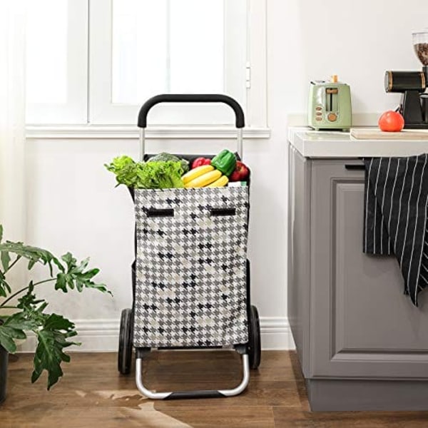 Songmics Shopping Trolley on Wheels, kundvagn, lastkapacitet 40L, 47 x 33 x 97 cm, svart