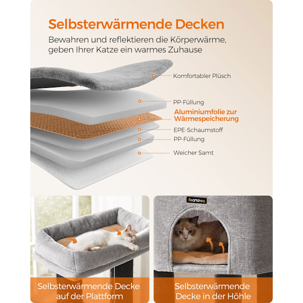 Feandrea kattetræ til store katte, Heavy Duty Cat Tower, 9 kradsetræer, grå og sort