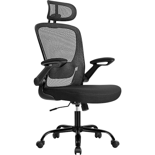 Kontorsstol Ergonomisk Skrivbordsstol Snurrstol med Mesh Vadderat Svankstöd - Bläcksvart