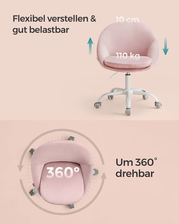 Kontorstol, Fløjl, Drejestol, Skrivebordsstol Rosa