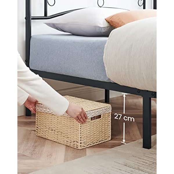Vasagle dobbeltseng ramme, metal seng ramme, passer til 140 x 190 cm madras, sort