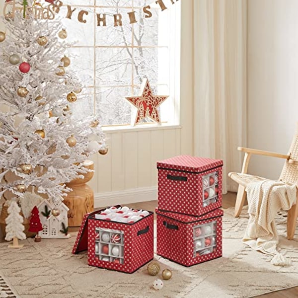 Songmics Christmas Bauble lagringslådor, 3 förvaringskubfack för juldekorationer, röd