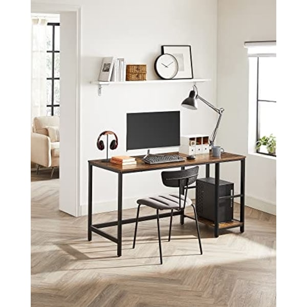 VASAGLE Computerbord, Skrivebord med 2 hylder, Arbejdsbord, Rustik Brun og Sort