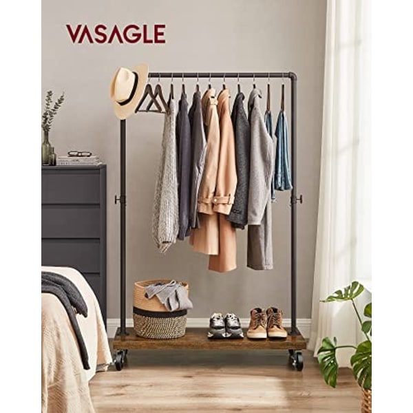 Vasagle-vaateraita makuuhuoneeseen, raskas vaatetanko, rustiikkinen ruskea ja musta