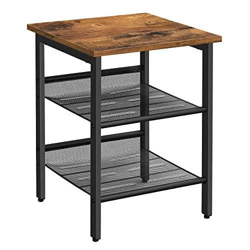 Vasagle sidebord, natbord, endebord med 2 justerbare netthylder, brun og sort