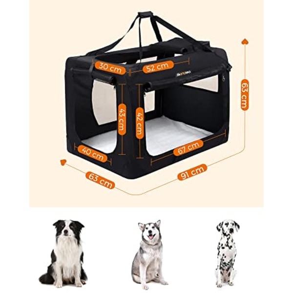 B00ti0v2xc Hundlåda För Bil, Hundtransportlåda, Vikbar Kattlåda, Oxfordtyg, Xxl, 91 X 63 X 63 Cm, Svart , 4700 G