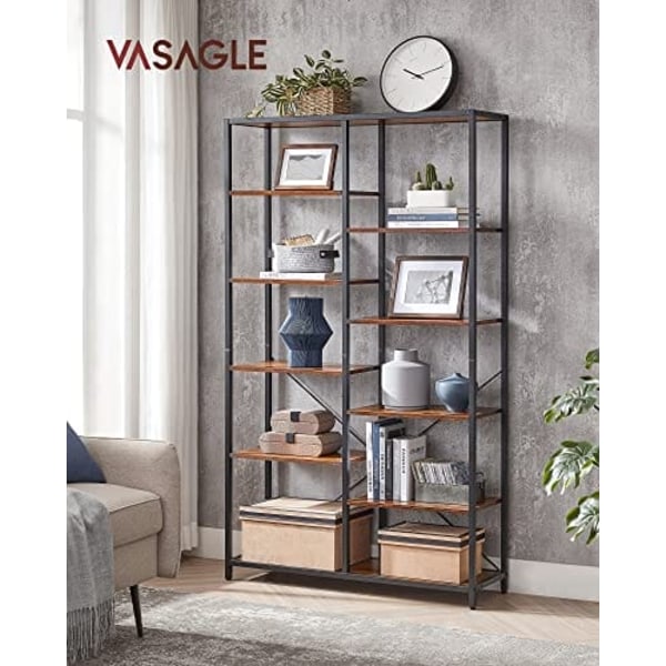 Vasagle-kirjahylly, 5 tason kirjahylly, seisova näyttöhylly, rustiikkipruuni