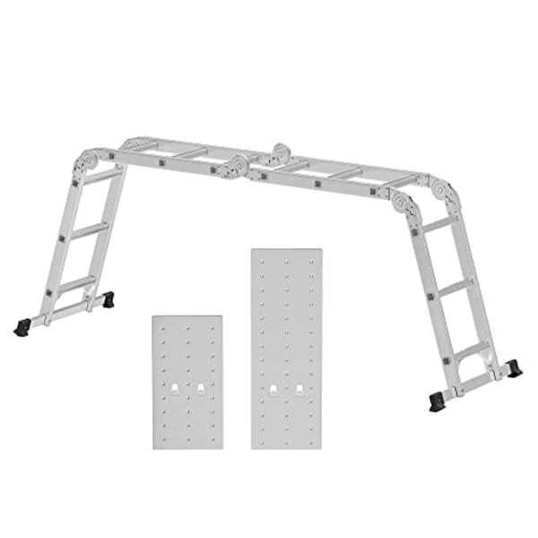 Songmics 3,5 m stege, multi-ändamål aluminiumstege med 2 metallplattor, silver