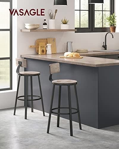 VASAGLE Køkkenstole med metalstel, Siddehøjde 73,2 cm, Greige Sort