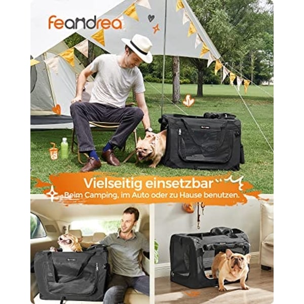 Transportabel Kæledyrstaske, Foldbar Stof Kæledyrstransportør, M Kæledyrsbur til Autostol, Hundetaske, Sort