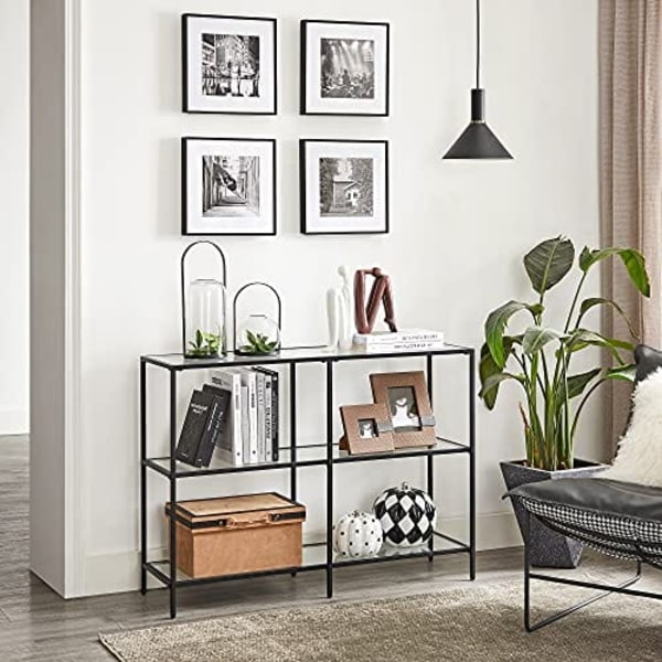 Vasagle Console Table, soffbord med 3 hyllor, härdat glashylla, svart