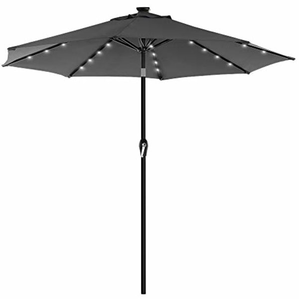 SONGMICS 3 m trädgårdsparasoll parasoll med soldrivna LED-lampor, grå
