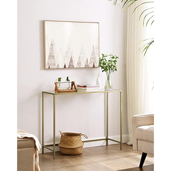 Vasagle -konsolbord, härdat glasbord, modern soffa eller entrébord, metallram