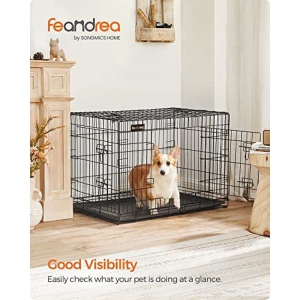 Hundebur, Foldbar, 92,5 cm Lang, 2 Døre, L, Sort