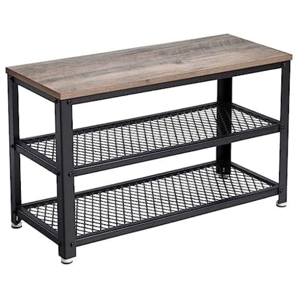 Vasagle skobænk, skostativ med 2 hylder, skoopbevaring, 73 x 30 x 45 cm, greige og sort