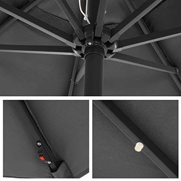 SONGMICS 3 m haveparasol med solcelledrevne LED-lamper, grå