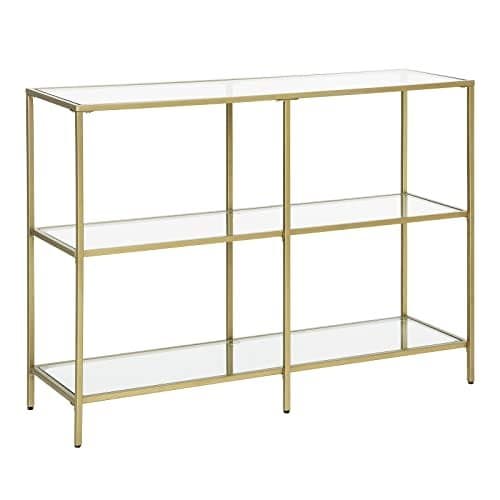 Vasagle Console Table, soffbord med 3 hyllor, härdat glashylla, guldfärg