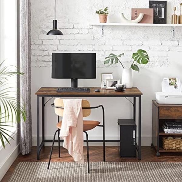 Vasagle Skrivebord, Computerbord, Lille kontorbord, 120 x 60 x 75 cm, Rustik Brun og Sort
