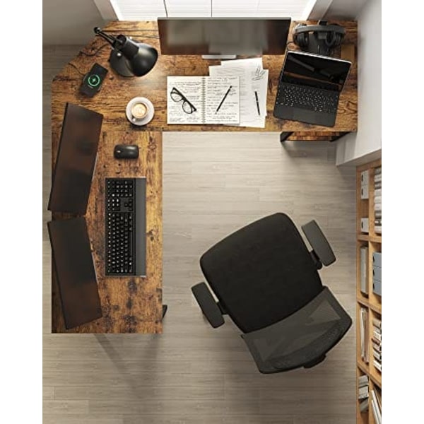 Vasagle computer desk, L-shaped corner desk, workstation, rustic brown and black