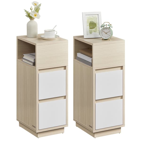 Smala sängbord, set om 2, naturbeige och molnvit