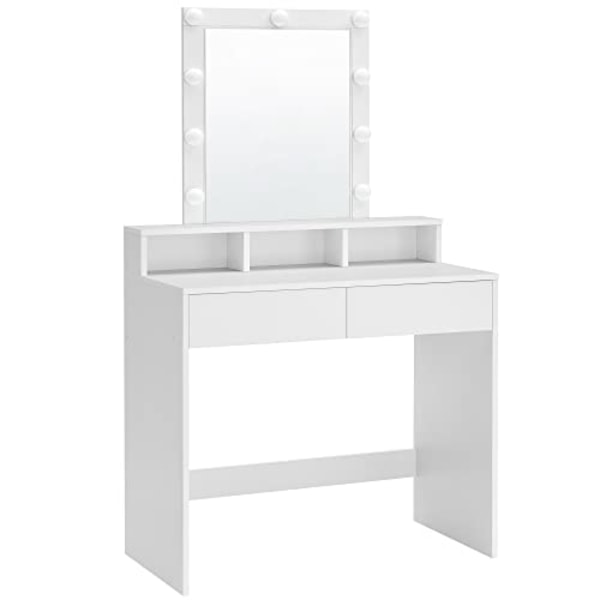 Sminkbord (Vanity) 145 x 80 x 40 cm, LED-ljus med justerbar ljusstyrka, Vit